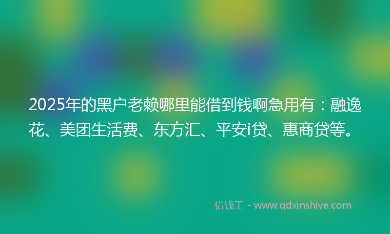 2025年的黑户老赖哪里能借到钱啊急用有：融逸花、美团生活费、东方汇、平安i贷、惠商贷等。