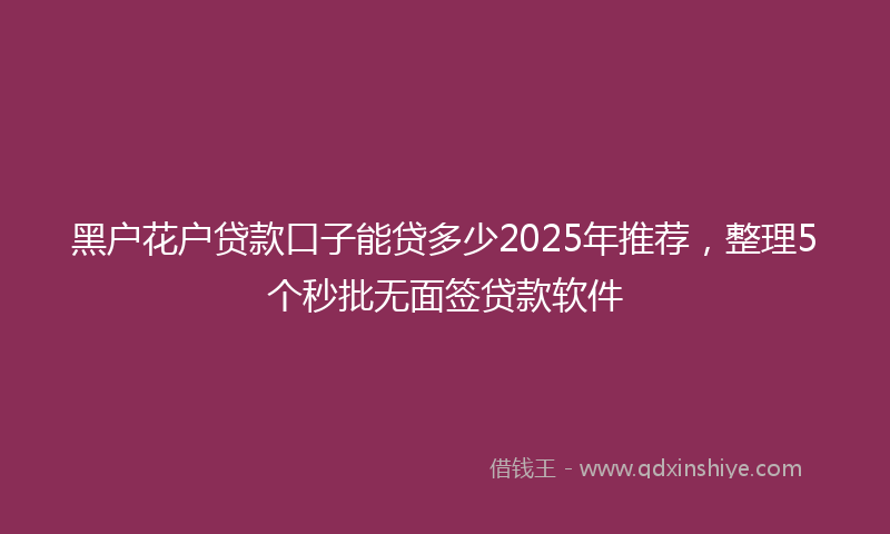 黑户花户贷款口子能贷多少2025年推荐，整理5个秒批无面签贷款软件