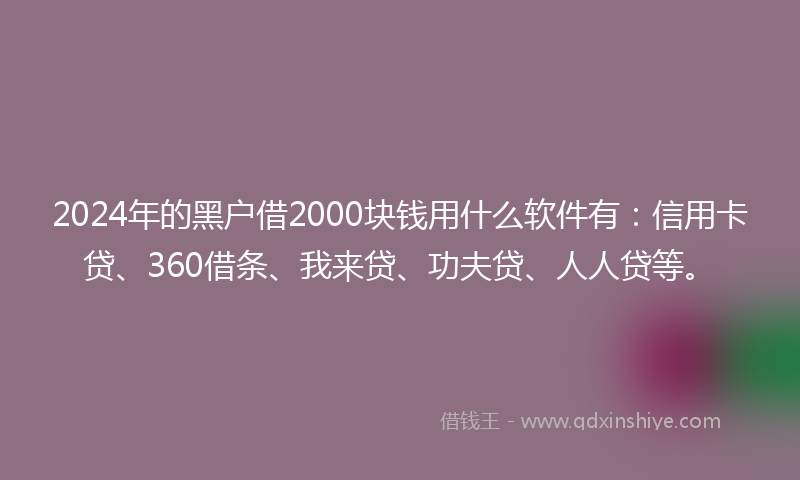 2024年的黑户借2000块钱用什么软件有：信用卡贷、360借条、我来贷、功夫贷、人人贷等。