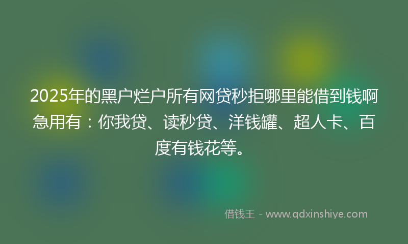 2025年的黑户烂户所有网贷秒拒哪里能借到钱啊急用有：你我贷、读秒贷、洋钱罐、超人卡、百度有钱花等。