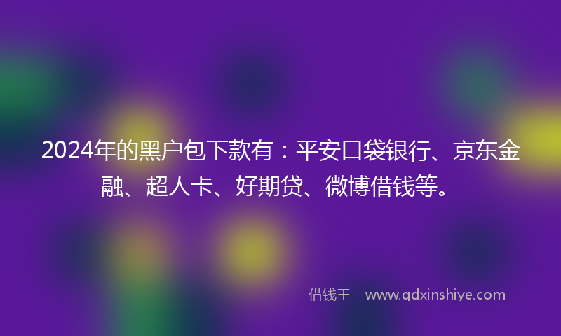 2024年的黑户包下款有：平安口袋银行、京东金融、超人卡、好期贷、微博借钱等。