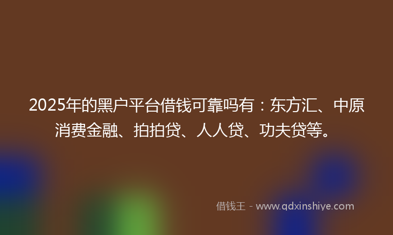 2025年的黑户平台借钱可靠吗有：东方汇、中原消费金融、拍拍贷、人人贷、功夫贷等。
