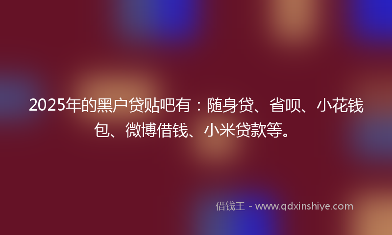 2025年的黑户贷贴吧有：随身贷、省呗、小花钱包、微博借钱、小米贷款等。