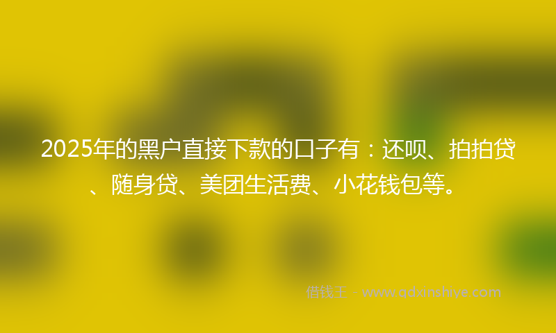 2025年的黑户直接下款的口子有：还呗、拍拍贷、随身贷、美团生活费、小花钱包等。