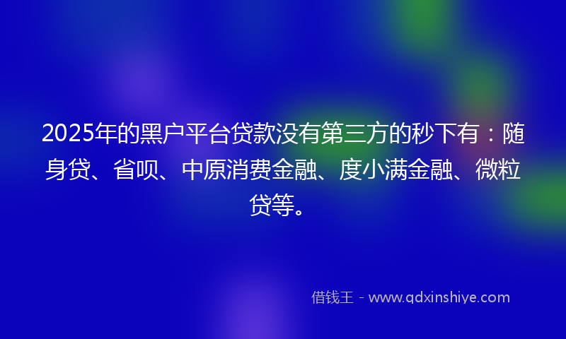 2025年的黑户平台贷款没有第三方的秒下有：随身贷、省呗、中原消费金融、度小满金融、微粒贷等。