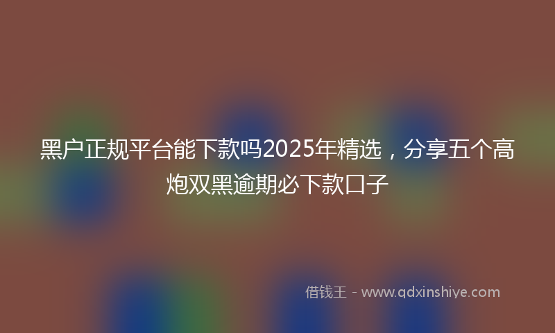 黑户正规平台能下款吗2025年精选，分享五个高炮双黑逾期必下款口子