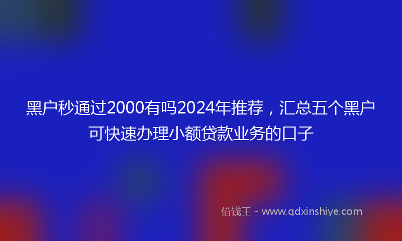 黑户秒通过2000有吗2024年推荐，汇总五个黑户可快速办理小额贷款业务的口子