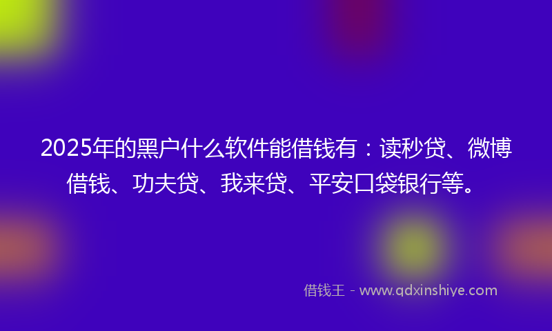 2025年的黑户什么软件能借钱有：读秒贷、微博借钱、功夫贷、我来贷、平安口袋银行等。