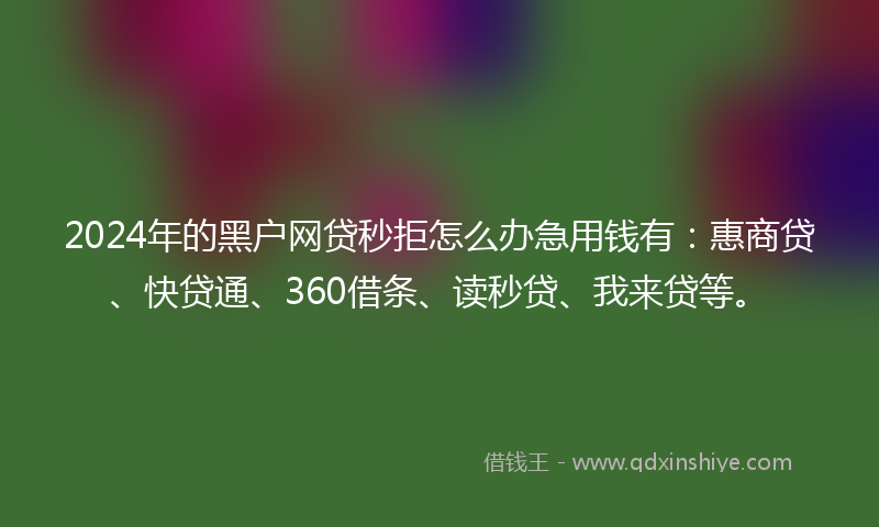 2024年的黑户网贷秒拒怎么办急用钱有：惠商贷、快贷通、360借条、读秒贷、我来贷等。