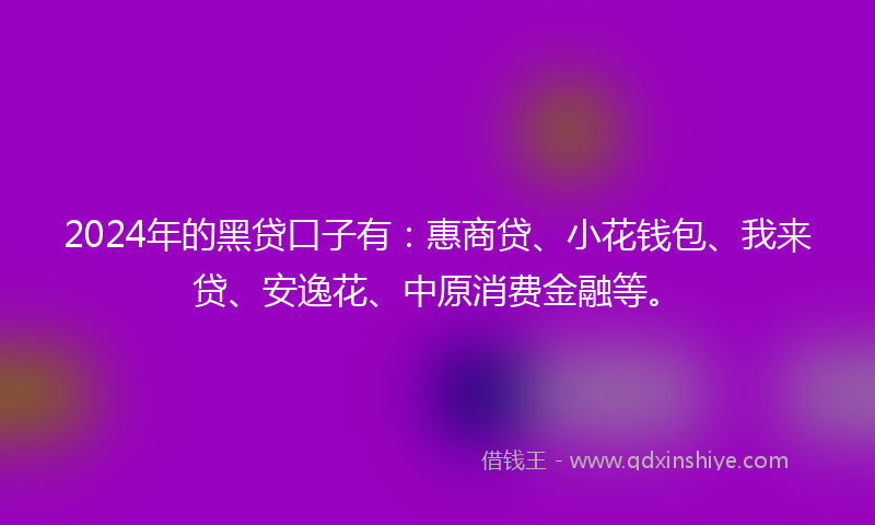 2024年的黑贷口子有：惠商贷、小花钱包、我来贷、安逸花、中原消费金融等。