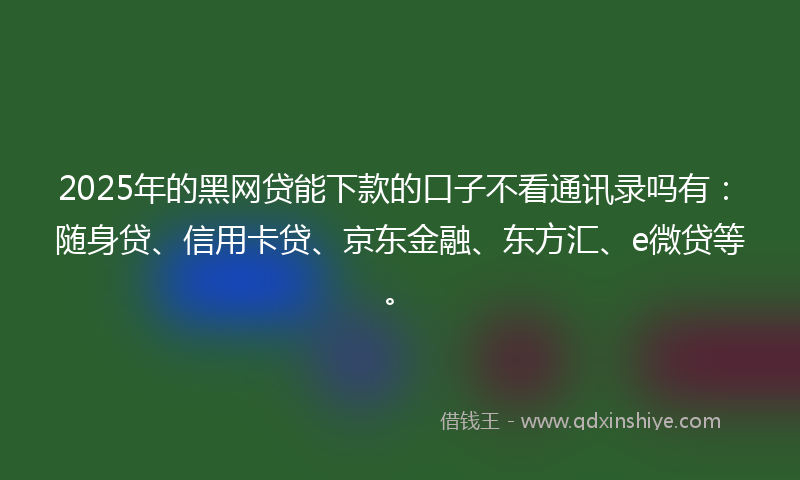 2025年的黑网贷能下款的口子不看通讯录吗有：随身贷、信用卡贷、京东金融、东方汇、e微贷等。