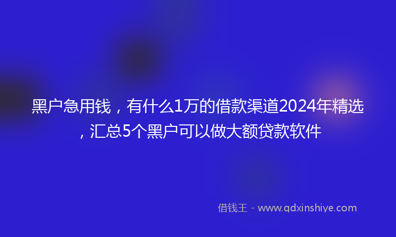 黑户急用钱，有什么1万的借款渠道2024年精选，汇总5个黑户可以做大额贷款软件