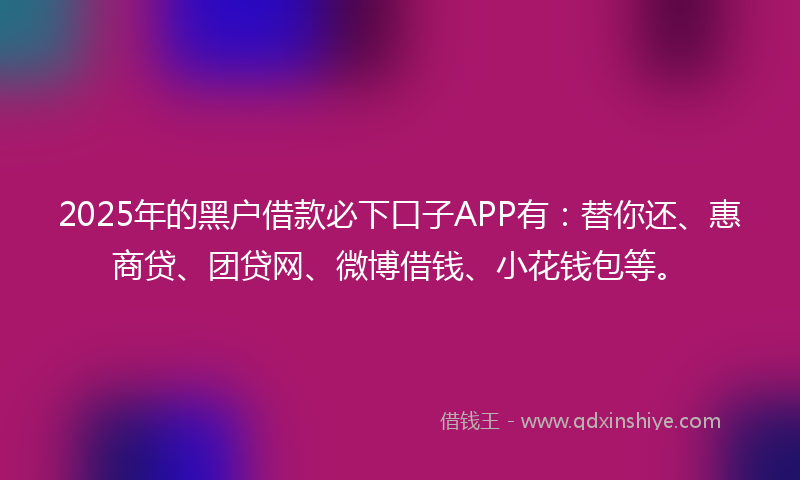 2025年的黑户借款必下口子APP有：替你还、惠商贷、团贷网、微博借钱、小花钱包等。