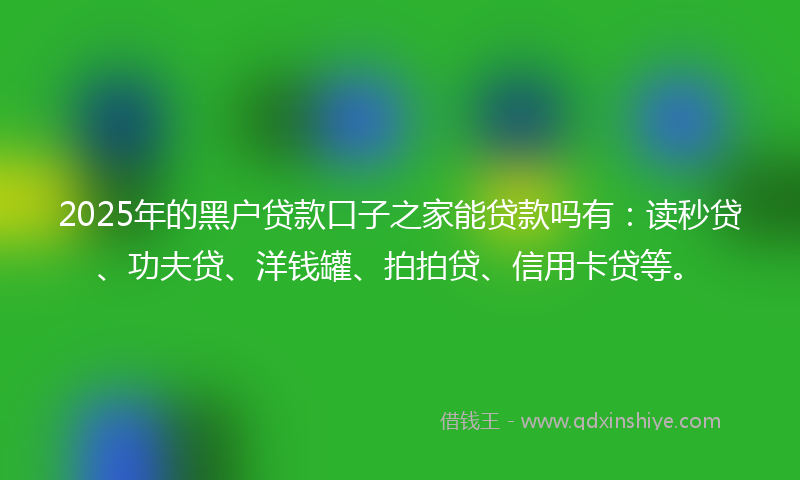 2025年的黑户贷款口子之家能贷款吗有：读秒贷、功夫贷、洋钱罐、拍拍贷、信用卡贷等。