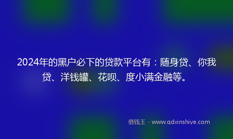 2024年的黑户必下的贷款平台有：随身贷、你我贷、洋钱罐、花呗、度小满金融等。