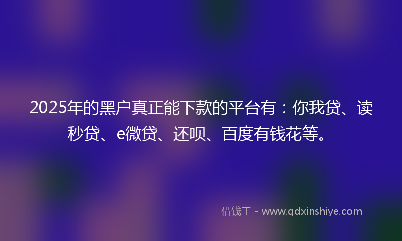 2025年的黑户真正能下款的平台有：你我贷、读秒贷、e微贷、还呗、百度有钱花等。