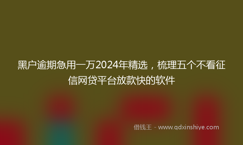 黑户逾期急用一万2024年精选，梳理五个不看征信网贷平台放款快的软件