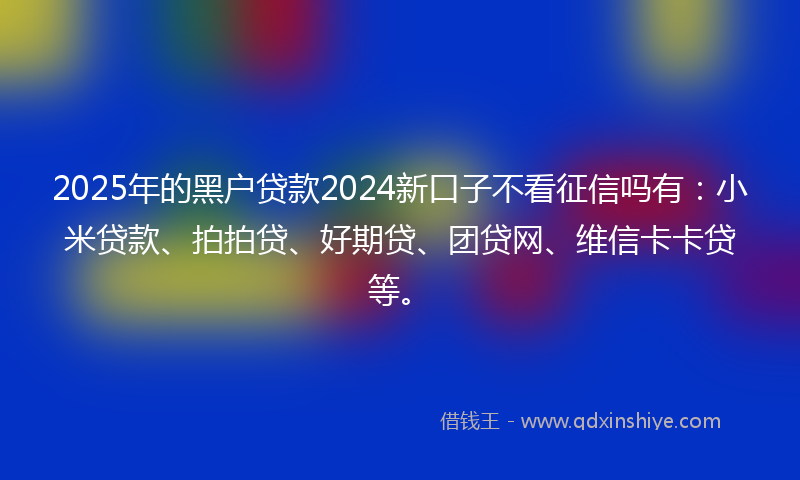 2025年的黑户贷款2024新口子不看征信吗有：小米贷款、拍拍贷、好期贷、团贷网、维信卡卡贷等。