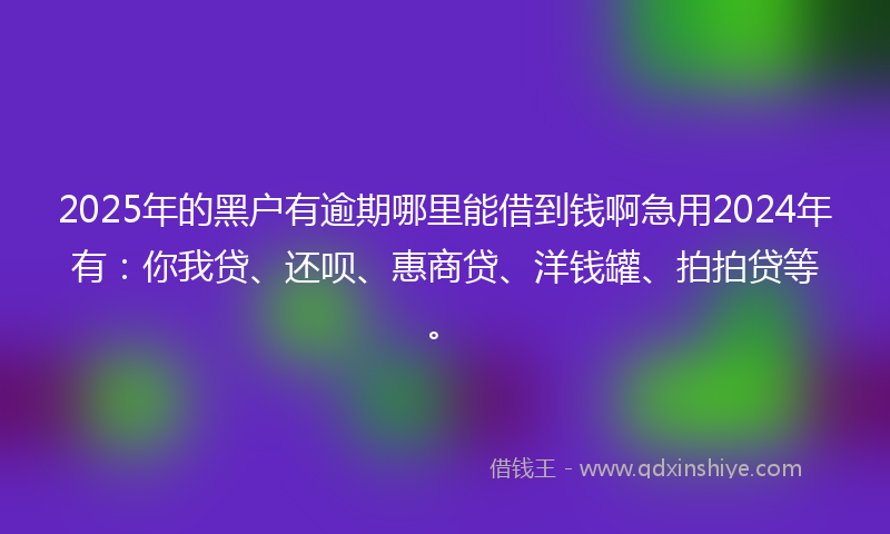 2025年的黑户有逾期哪里能借到钱啊急用2024年有：你我贷、还呗、惠商贷、洋钱罐、拍拍贷等。