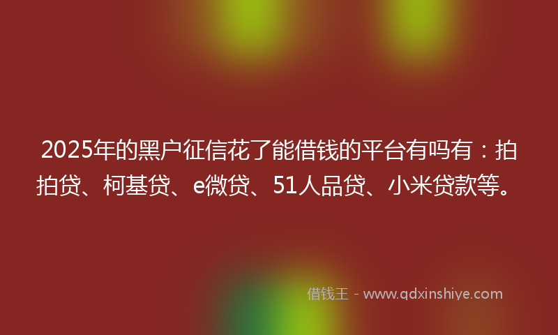 2025年的黑户征信花了能借钱的平台有吗有：拍拍贷、柯基贷、e微贷、51人品贷、小米贷款等。