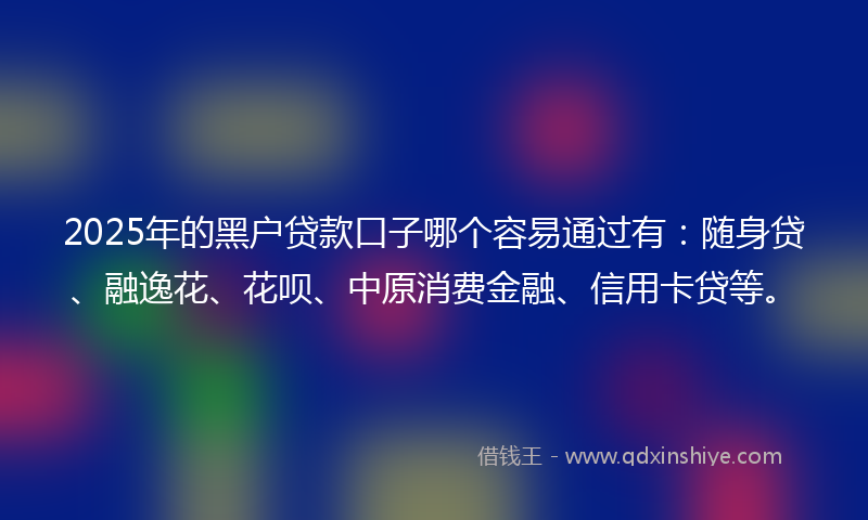 2025年的黑户贷款口子哪个容易通过有：随身贷、融逸花、花呗、中原消费金融、信用卡贷等。