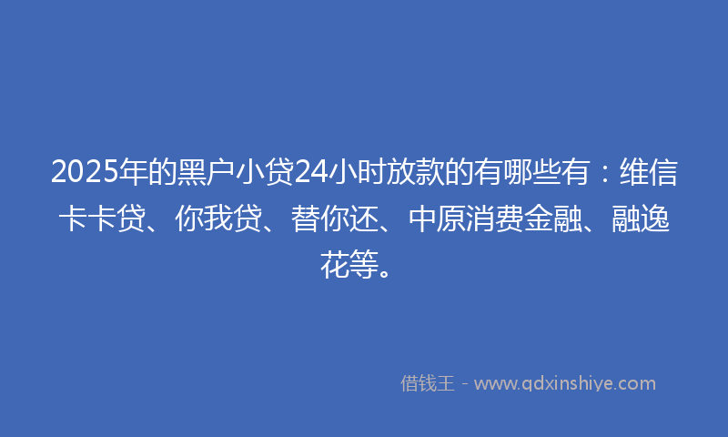 2025年的黑户小贷24小时放款的有哪些有：维信卡卡贷、你我贷、替你还、中原消费金融、融逸花等。