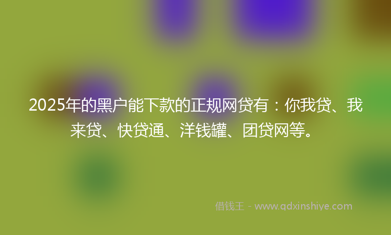2025年的黑户能下款的正规网贷有：你我贷、我来贷、快贷通、洋钱罐、团贷网等。