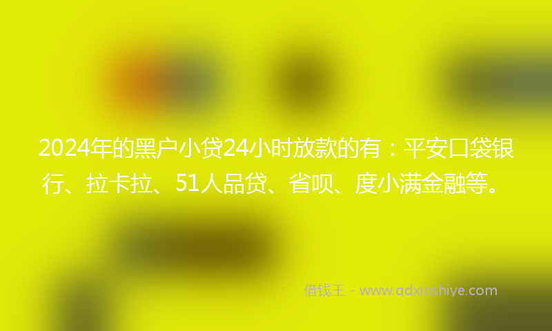 2024年的黑户小贷24小时放款的有：平安口袋银行、拉卡拉、51人品贷、省呗、度小满金融等。