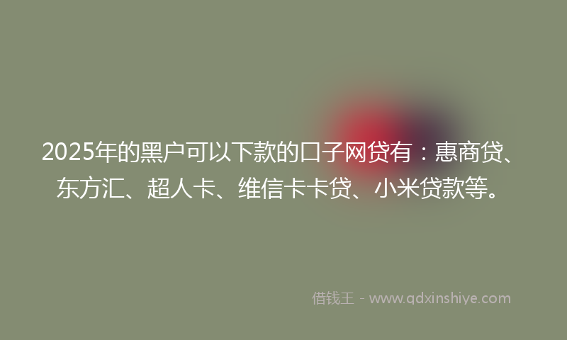 2025年的黑户可以下款的口子网贷有：惠商贷、东方汇、超人卡、维信卡卡贷、小米贷款等。