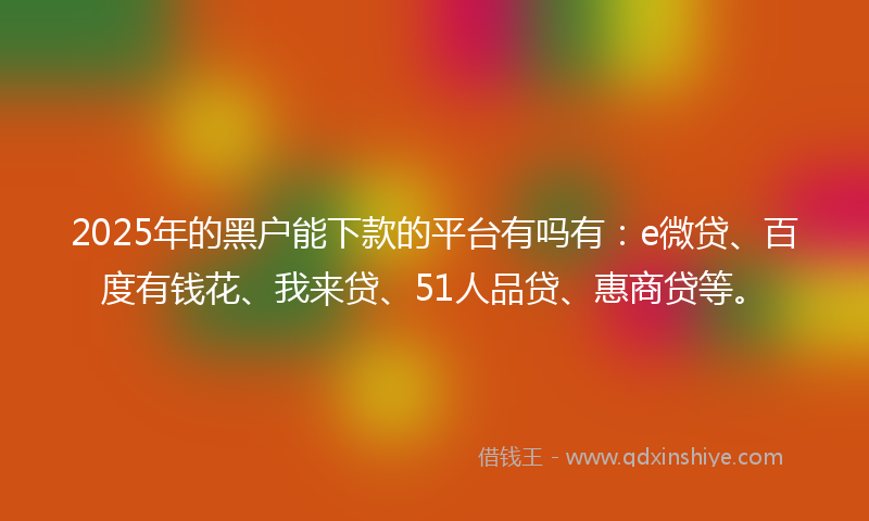 2025年的黑户能下款的平台有吗有：e微贷、百度有钱花、我来贷、51人品贷、惠商贷等。