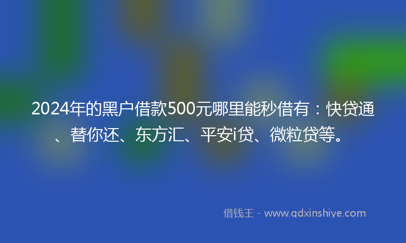 2024年的黑户借款500元哪里能秒借有：快贷通、替你还、东方汇、平安i贷、微粒贷等。
