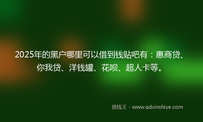 2025年的黑户哪里可以借到钱贴吧有：惠商贷、你我贷、洋钱罐、花呗、超人卡等。