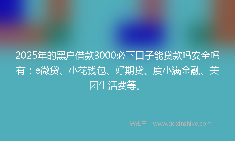2025年的黑户借款3000必下口子能贷款吗安全吗有：e微贷、小花钱包、好期贷、度小满金融、美团生活费等。