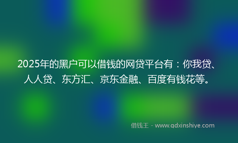2025年的黑户可以借钱的网贷平台有：你我贷、人人贷、东方汇、京东金融、百度有钱花等。