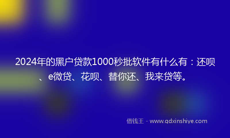 2024年的黑户贷款1000秒批软件有什么有：还呗、e微贷、花呗、替你还、我来贷等。