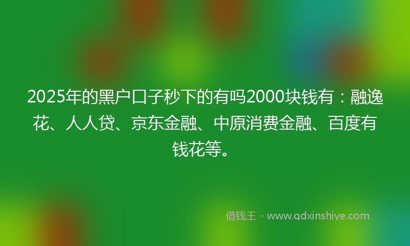 2025年的黑户口子秒下的有吗2000块钱有：融逸花、人人贷、京东金融、中原消费金融、百度有钱花等。