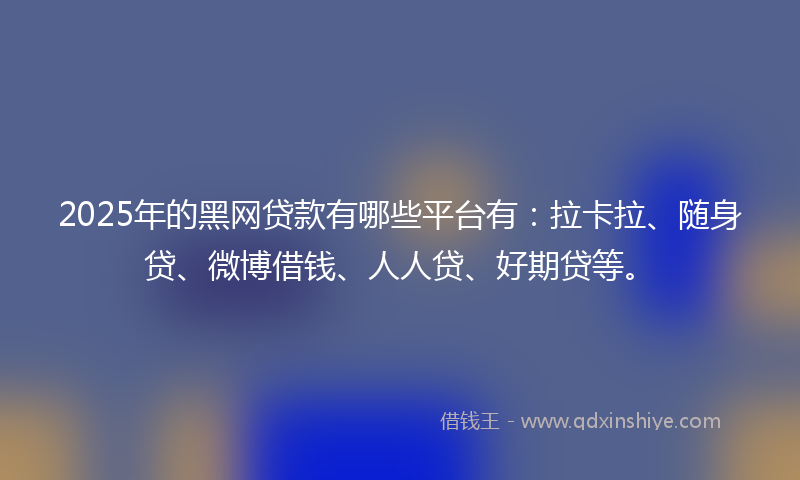 2025年的黑网贷款有哪些平台有：拉卡拉、随身贷、微博借钱、人人贷、好期贷等。