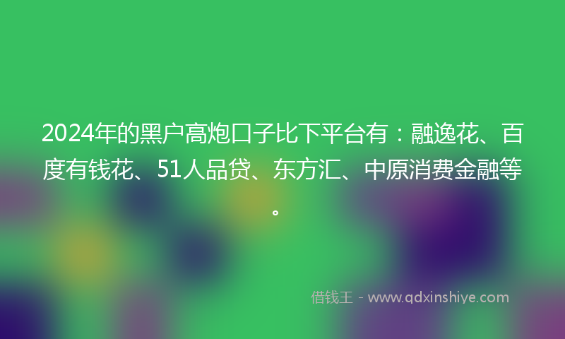 2024年的黑户高炮口子比下平台有：融逸花、百度有钱花、51人品贷、东方汇、中原消费金融等。