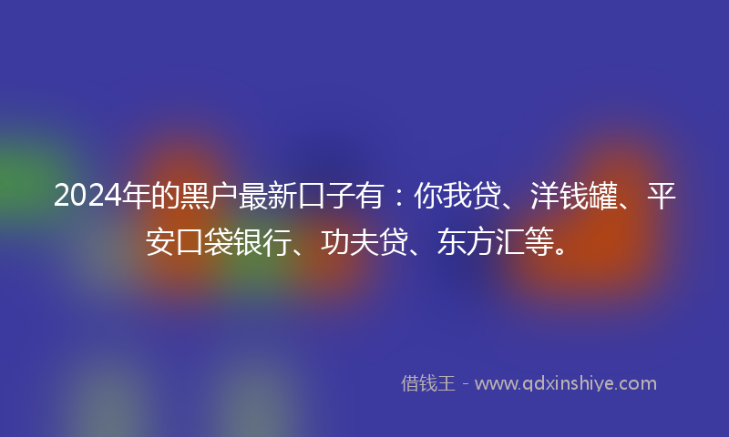 2024年的黑户最新口子有：你我贷、洋钱罐、平安口袋银行、功夫贷、东方汇等。