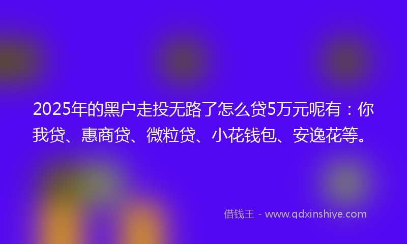 2025年的黑户走投无路了怎么贷5万元呢有：你我贷、惠商贷、微粒贷、小花钱包、安逸花等。