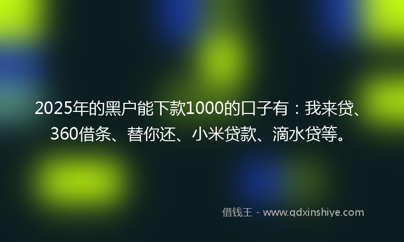 2025年的黑户能下款1000的口子有：我来贷、360借条、替你还、小米贷款、滴水贷等。