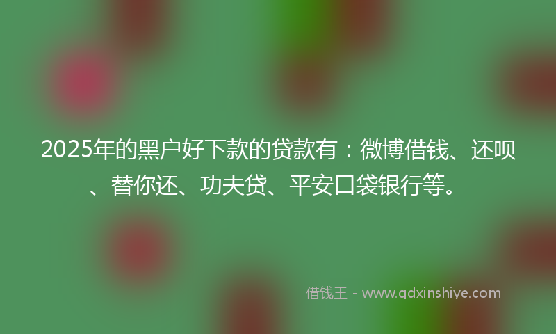 2025年的黑户好下款的贷款有：微博借钱、还呗、替你还、功夫贷、平安口袋银行等。