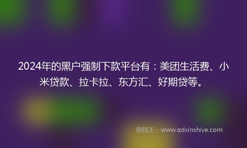 2024年的黑户强制下款平台有：美团生活费、小米贷款、拉卡拉、东方汇、好期贷等。