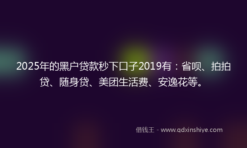 2025年的黑户贷款秒下口子2019有：省呗、拍拍贷、随身贷、美团生活费、安逸花等。