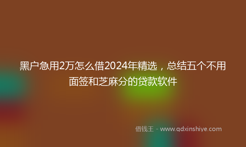 黑户急用2万怎么借2024年精选，总结五个不用面签和芝麻分的贷款软件