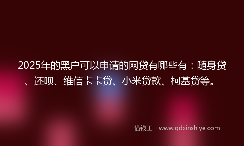 2025年的黑户可以申请的网贷有哪些有：随身贷、还呗、维信卡卡贷、小米贷款、柯基贷等。