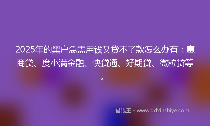 2025年的黑户急需用钱又贷不了款怎么办有：惠商贷、度小满金融、快贷通、好期贷、微粒贷等。