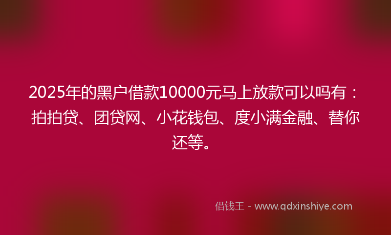 2025年的黑户借款10000元马上放款可以吗有：拍拍贷、团贷网、小花钱包、度小满金融、替你还等。