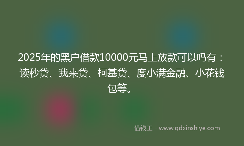 2025年的黑户借款10000元马上放款可以吗有：读秒贷、我来贷、柯基贷、度小满金融、小花钱包等。