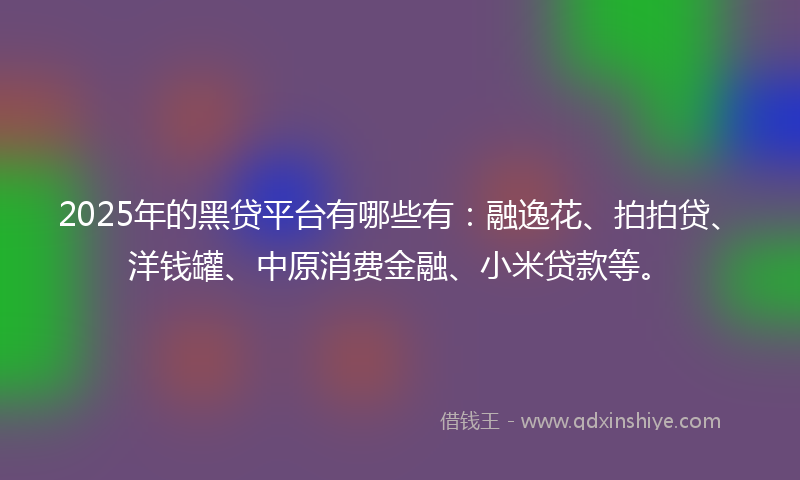 2025年的黑贷平台有哪些有：融逸花、拍拍贷、洋钱罐、中原消费金融、小米贷款等。